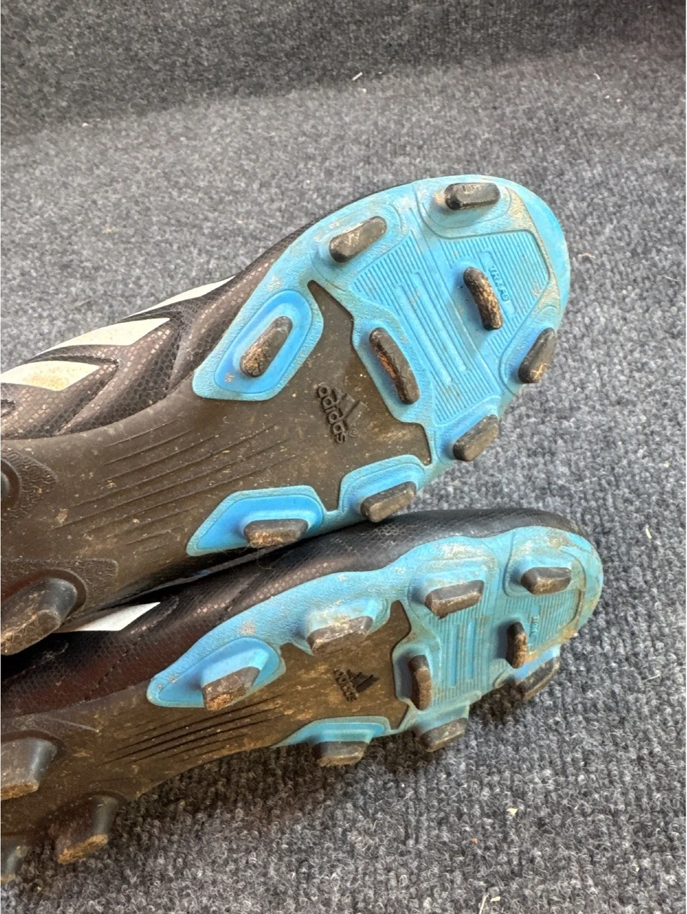 Adidas Kids Soccer Cleats Size 4 Black Blue White Lace Up Outdoor Shoes